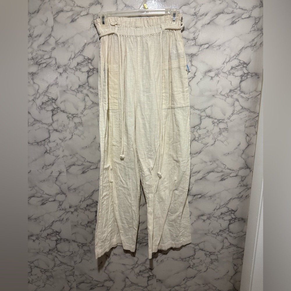 NEW Billabong Linen Cream Wide Leg Pants S
